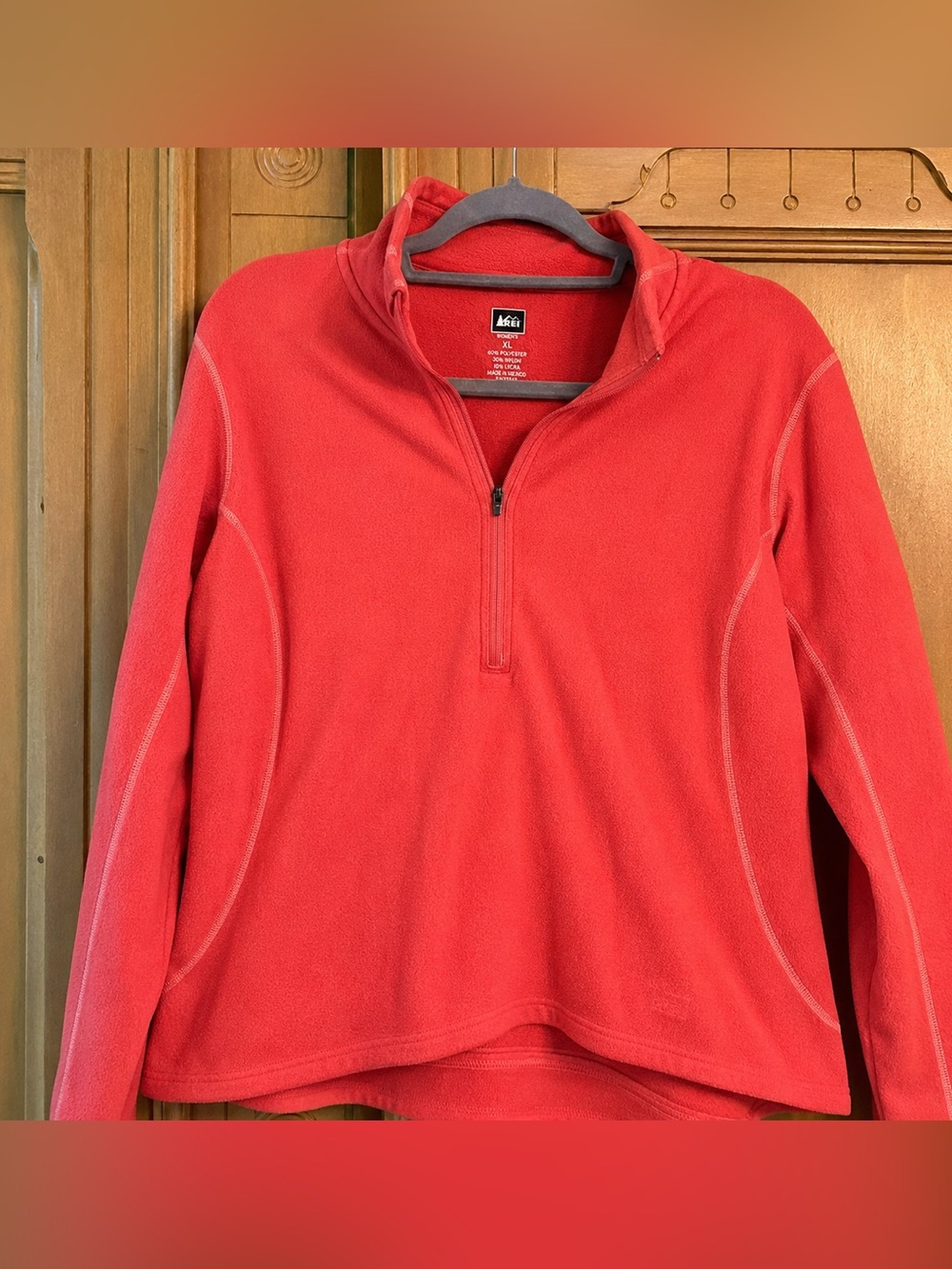 REI Women’s XL Coral Red Quarter Zip Fleece Pullover Sweatshirt Hiking Outdoor